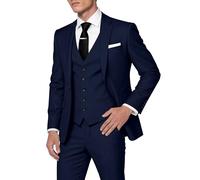 HUUTOE Trajes de 3 piezas para hombre, corte ajustado, trajes de graduación y boda para hombres, conjunto de blazer, chaqueta, chaleco y pantalones de esmoquin de verano, Azul marino, XX-Small
