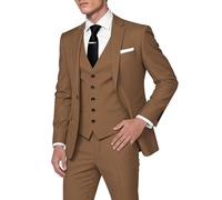HUUTOE Trajes de 3 piezas para hombre, corte ajustado, trajes de graduación y boda para hombres, conjunto de blazer, chaqueta, chaleco y pantalones de esmoquin de verano, Marrón, X-Large
