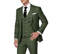 HUUTOE Trajes de 3 piezas para hombre, corte ajustado, trajes de graduación y boda para hombres, conjunto de blazer, chaqueta, chaleco y pantalones de esmoquin de verano, Verde bosque, Medium