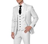 HUUTOE Trajes de 3 piezas para hombre, corte ajustado, trajes de graduación y boda para hombres, conjunto de blazer, chaqueta, chaleco y pantalones de esmoquin de verano, Blanco, Medium