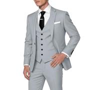 HUUTOE Trajes de 3 piezas para hombre, corte ajustado, trajes de graduación y boda para hombres, conjunto de blazer, chaqueta, chaleco y pantalones de esmoquin de verano, Gris plateado, Large