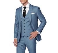 HUUTOE Trajes de 3 piezas para hombre, corte ajustado, trajes de graduación y boda para hombres, conjunto de blazer, chaqueta, chaleco y pantalones de esmoquin de verano, Azul grisáceo, Medium