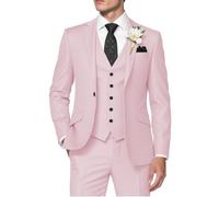 HUUTOE Trajes de 3 piezas para hombre, corte ajustado, trajes de graduación y boda para hombres, traje de verano, chaqueta, chaleco, pantalones, conjunto de esmoquin, Rosa claro, Large