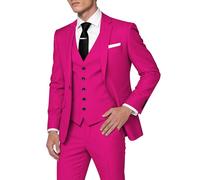 HUUTOE Trajes de 3 piezas para hombre, corte ajustado, trajes de graduación y boda para hombres, traje de verano, chaqueta, chaleco, pantalones, conjunto de esmoquin, Rosa fuerte, Medium