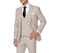 HUUTOE Trajes de 3 piezas para hombre, corte ajustado, trajes de graduación y boda para hombres, traje de verano, chaqueta, chaleco, pantalones, conjunto de esmoquin, Crema, Small