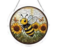 Huvqianu Acrílico Suncatcher,Patrón de de 19 cm Creador de Arcoíris - con Cadena Metálica Atrapasoles Redondos para Ventana Interior | para Árbol Balcón Coche Cumpleaños Pared Puerta