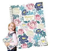 Huvqianu Cuadernos para Trabajo - Planificador Anual - Agenda Gruesa A5 con Diseño Bonito Patrón Floral Espiral Bloc Notas Inglés Julio 2025-Junio 2026 para Bocetos Profesionales Toma de Apuntes