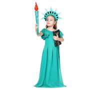 Huvqianu - Disfraz infantil de Estatua de la Libertad - Conjunto de corona y vestido de la Estatua de la Libertad - para de Halloween y eventos escolares
