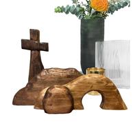 Huvqianu Easter Resurrection Scene Set, Jesus Nativity Wooden Crucifix and Empty Tomb Statue, 8.07x4.33in Easy Combine Removable Easter Decor, Perfect for Home