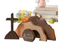 Huvqianu Easter Resurrection Scene Set, Table Decorations, Tiered Tray Ornament, Handcrafted Religious Centerpiece, Faith Based Easter Decoration for Desk, Home, Church, Wood