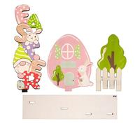 Huvqianu Easter Table Sign, Wooden GNOME & Bunny House Decorations, 7.4x6.1in Art Craft Holiday Decor, Rabbit Tabletop Centerpiece, Collectible Easter Dining Table Decoration for Home