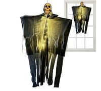 Huvqianu Halloween Skeleton, Flying Ghost Lighted Prop, Fog-Effect Floating Ornament, Spooky LED Eyes, Colgando Horror Decoration, for Garden, Classroom, Wall, Yard, Carnival Use, 80 x 61 cm