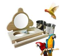 Huvqianu Mirror Bird Perch, Parakeet Cage Toys, 5,51 x 5,12 x 3,94 in, Parakeet Pen Toy, Parrot Rest with Mirror and Feeding Cups, Lovebird Cage Perch for Parrot, 2 estilos, 1 unidad
