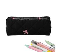Huvqianu Pencil Bag for Students, Bow Tie Pen Pouch, 3.35in Zipper Storage Case, Middle School Stationery Container, Organizer for Erasers, Rulers, Markers, Compact Size