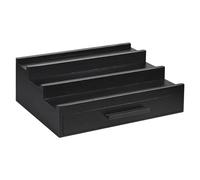 Huvqianu Perfume Rack Organizer, Three-Tier Fragrance Display, 12.48x8.54in Wooden Storage Stand, Black Finish with Drawer Compartments, Elegant Holder for Bedroom, Vanity, Dresser Setup