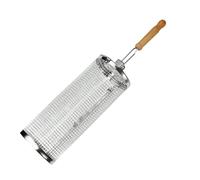 Huvqianu Rolling Grilling Baskets, Stainless Steel Bbq Mesh Cage, Rotating Barbecue Cylinder, Interactive Secure Grill Net for Shrimp Meat Vegetables, Ideal to Outdoor Cookouts & Smokers