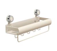 Huvqianu Shelves for Shower - No Drilling Bathroom Organizer with Towel Bar and Hooks, Modern Shower Shelf, Rustproof Wall Mounted Storage Rack for Shampoo Soap Loofah Body Wash