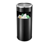 Huvqianu Stainless Steel Garbage Can - Heavy Duty Outdoor Trash Bin with Built In Ashtray, Anti Rust Easy Clean Design, Large Capacity Waste Basket for Home Garden Bathroom Hotel Commercial Areas