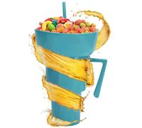 Huvqianu Taza para bebidas con cuenco para aperitivos en la parte , recipiente de alimentos para viajes, leche, té, , caramelos, palomitas de maíz, frutas, escuela, camping, playa