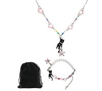 HUVZOR 1 juego Colgante de cuentas con gato negro y estrella rosa, joya la suerte para los amantes los gatos, Collar de Animales Para Mujer, Joyería Para Uso Diario y Fiesta(collar + pulsera)
