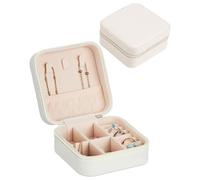 HUVZOR 1 pieza Caja Joyero de Viaje, Caja de Joyas Pequeña, Joyero Portátil, Cremallera, Revestimiento Peluche,Idea de Regalo(blanca)