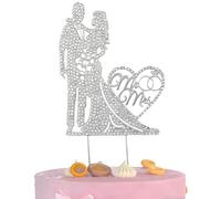 HUVZOR 1 pieza Cake Topper Boda Topper para Tartas de Mr y Mrs Novios Tarta para Bodas Compromisos Aniversarios Fiestas(Plateado)