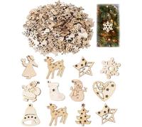 HUVZOR 100 piezas Colgantes de Madera para Navidad, Adornos de Árbol Navidad, Colgantes Decoracion Navidad, Adornos Navideños de Madera con Cordele, Manualidades Decoraciones de árbol de Navidad