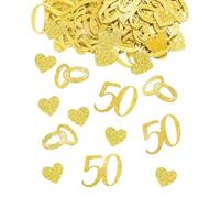 HUVZOR 100 Piezas Confeti 50 Aniversario, Bodas de oro Confeti Brillante con 50 y Corazón, Decoración de Mesa 50 Aniversario, Decoración Boda de oro(oro)