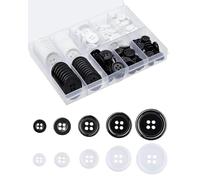 HUVZOR 160 Piezas Botones de Resina, 10mm-25mm 4 Agujeros Redondos con Caja Almacenamiento para Ropa Costura DIY Decoración Abrigos y Camisas, Blanco/Negro