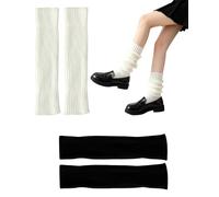HUVZOR 2 pares de calentadores de piernas, calentadores de piernas de punto de los años 80 para mujeres y niñas, calentadores de piernas acanalados, calentadores de rodilla para mujer, calcetines