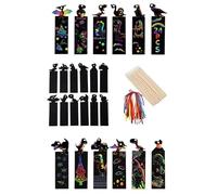 HUVZOR 24 marcapáginas para dibujar con temática de dinosaurios, marcapáginas infantiles para rascar con lápices de madera y cintas, paquetes de fiesta para cumpleaños infantiles de niños y niñas