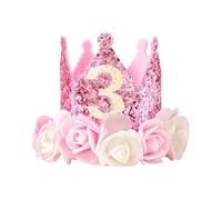 HUVZOR 3 años Corona Cumpleaños, Tortas de Corona Cumpleaños bebe Corona Princesa Niña Decoración de Cumpleaños, Regalo para Cumpleaños Niñas, Fiesta para Niños