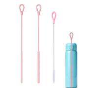 HUVZOR 3Pcs Cepillo Limpia Pajitas Silicona, Reutilizable, para Pajitas Vidrio, Pajitas Metal, Vasos Pajita, Mango Antideslizante Suave y Doblable, Rosa