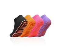 HUVZOR 4 Pares Calcetines Pilates Yoga, Pilates Calcetines Antideslizantes Mujer pour Yoga, Fitness Antideslizantes Calcetines, con Asas y Correas, para Pilates, Danza, Fitness(Talla única)