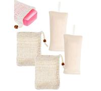 HUVZOR 4 Piezas Bolsas para Jabón Ecológicas de Sisal, Red de Jabón Antideslizante de Lino Natural, Bolsitas Exfoliantes para Jabón y Champú Sólido, 14cm x 9cm, Reutilizables y Biodegradables