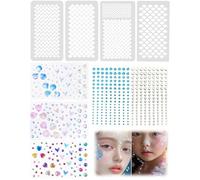 HUVZOR 4pcs Reusable Fish Scale Stencils for Face & Body Painting Makeup - Glittering Self-Adhesive Scale Templates with Diamonds for Festival, Kids DIY Decoration Accessories