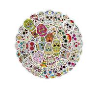 HUVZOR 52 Pcs Halloween Skull Stickers, Dia De Los Muertos Mexican Day Of Dead Stickers Decalcomans Laptop Sugar Skull Impermeable Calcomanías Para Botellas Agua Equipaje Computer Skateboard