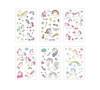 HUVZOR 6 pegatinas brillantes de unicornios,resistentes al agua, pegatinas de tatuajes para niños, pegatinas festivas para la cara, pegatinas divertidas de unicornios de dibujos animados para niños