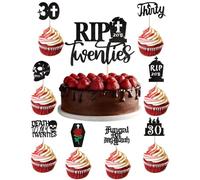 HUVZOR 9Pcs Decoración para tarta de 30 cumpleaños, diseño de los años veinte, con purpurina negra, ideal para hombre, Decoración de fiesta con lápida,ideal para tarta de 30 decoracion cumpleaños