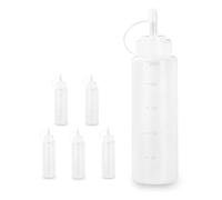 HUVZOR Juego de 6 botellas exprimibles con tapa, botellas de plástico para salsas de 240 ml, botellas dosificadoras para diversas salsas, transparentes, 8 oz