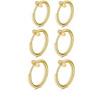 HUVZOR Set 3 pares de pendientes clip de acero inoxidable unisex para hombres y mujeres, Diseño falso sin agujero, cómodos y seguros, Ideal para piercing y estilo moderno(dorados)