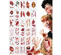HUVZOR Tatuaje de cicatriz, tatuaje realista de herida para Halloween, maquillaje de carnaval, tatuaje facial de sangre falsa para Halloween, accesorios de maquillaje corporal - 30 hojas