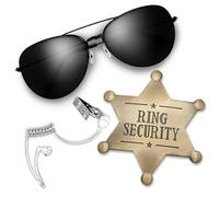 Huwane Anillo de seguridad para anillos de boda, regalos de servicio secreto, juego de cosplay de policía espía FBI, accesorios de juguetes, incluye auriculares acústicos, gafas de sol para