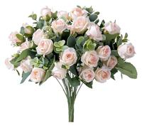 HUWOYG 10 Heads Artificial Flower Silk Rose White Eucalyptus Leaves Peony Bouquet Fake for Wedding Table Party Vase Home Decor para Bodas(Color 3)