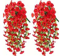 HUWOYG 2 Piezas de eucalipto Artificial Morning Glory Resistente a los Rayos UV, decoración Colgante for el hogar, jardín, Bodas, Uso versátil al Aire Libre para Jardines(Red)