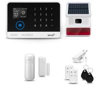 HUXGO® HXA003 Kit Alarma casa WiFi + gsm con Sirena inalámbrico Solar| Alarma hogar Kit con 1x sensores PIR de Movimiento, 1x Sensor de Puerta/Ventana | Control Desde el teléfono