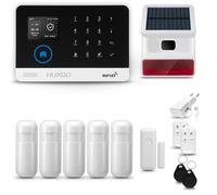 HUXGO® HXA003 Kit Alarma casa WiFi + gsm con Solar Sirena inalámbrico| Alarma hogar Kit con 5X sensores PIR de Movimiento, 1x Sensor de Puerta/Ventana | Control Desde el teléfono