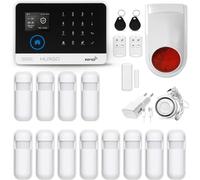 HUXGO, HXA003, Sistema de Alarma inalámbrico con 12 detectores de Movimiento y Segunda Sirena inalámbrica, Módulos: WiFi + gsm 4G, aplicación Tuya Smart, SMS, Control Desde el teléfono, Espańol