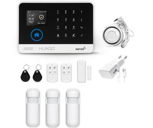 HUXGO, HXA003, Sistema de Alarma inalámbrico WiFi + gsm 4G con 3 sensores de Movimiento, Casa, Oficina, Piso, Garaje, aplicación Tuya Smart, SMS, Control Desde el teléfono, Idioma Espańol