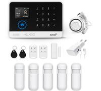 HUXGO, HXA003, Sistema de alarma inalámbrico WiFi + GSM con 5 sensores de movimiento, Alarma para oficina, casa, piso, garaje, Control a través del teléfono, SMS, aplicación TUYA Smart, idioma Espańol